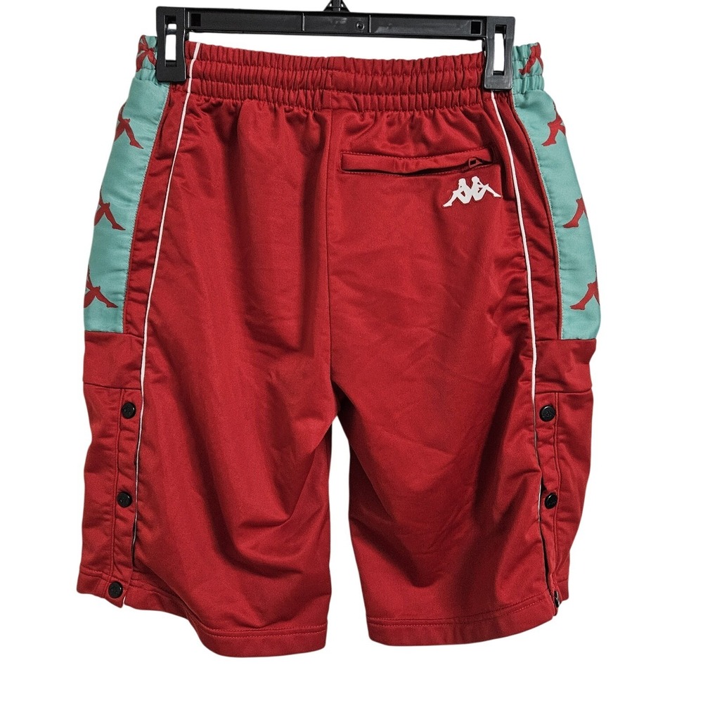 Kappa Shorts Men Small Red Teal Omini Logo‎ Tape Snap Button Track Activewear